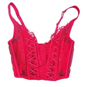 Victoria's Secret Womens S Lipstick Red‎ Unlined Lace-Up Corset Lingerie Bustier